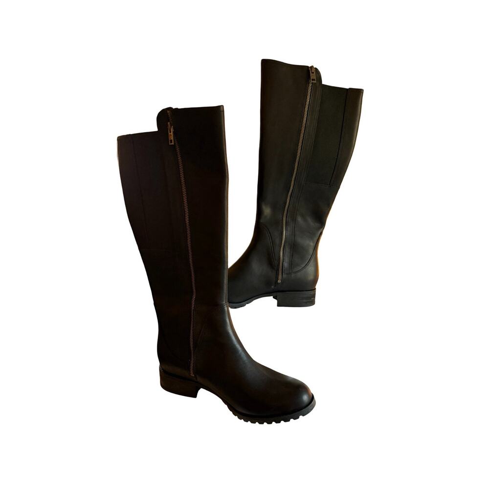 Timberland Boots Womens Size 11 Black Leather Knee High Riding Boot Side Zip